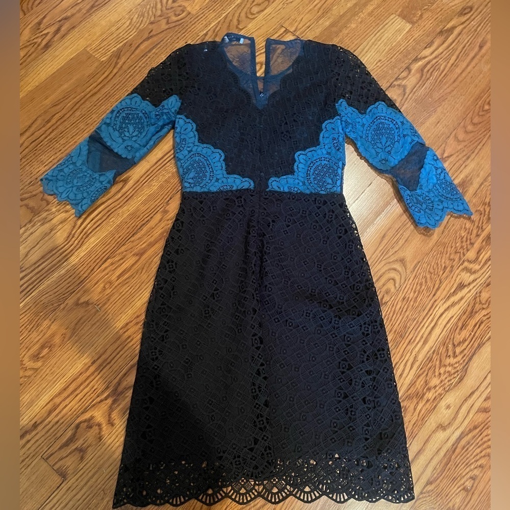 SANDRO Black and Blue Lace Design Dress - Picture 4 of 8